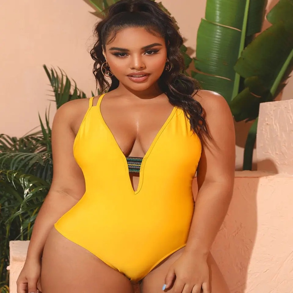 Criss Cross Plunging One Piece Swimsuit